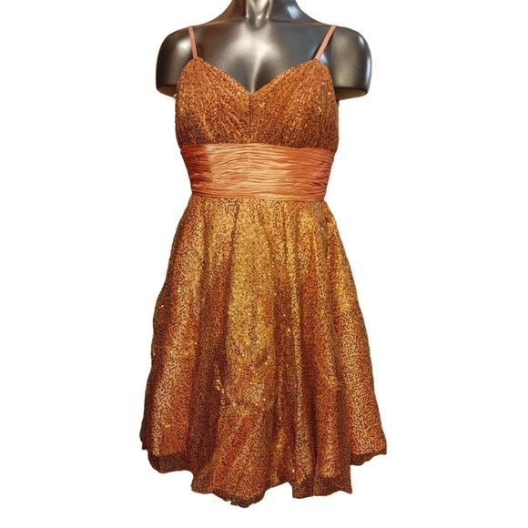 Jessica Designs Intl' Women's Orange Babydoll Strappy Low-Cut Back Bow Dress 8 - Picture 1 of 3